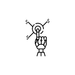 Earning robot hand concept line icon. Simple element illustration. Earning robot hand concept outline symbol design from Robot set. Can be used for web and mobile