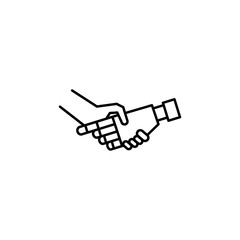 Robot and human hand concept line icon. Simple element illustration. Robot and human hand concept outline symbol design from Robot set. Can be used for web and mobile