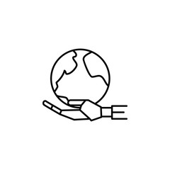 Robot hand globe concept line icon. Simple element illustration. Robot hand globe concept outline symbol design from Robot set. Can be used for web and mobile