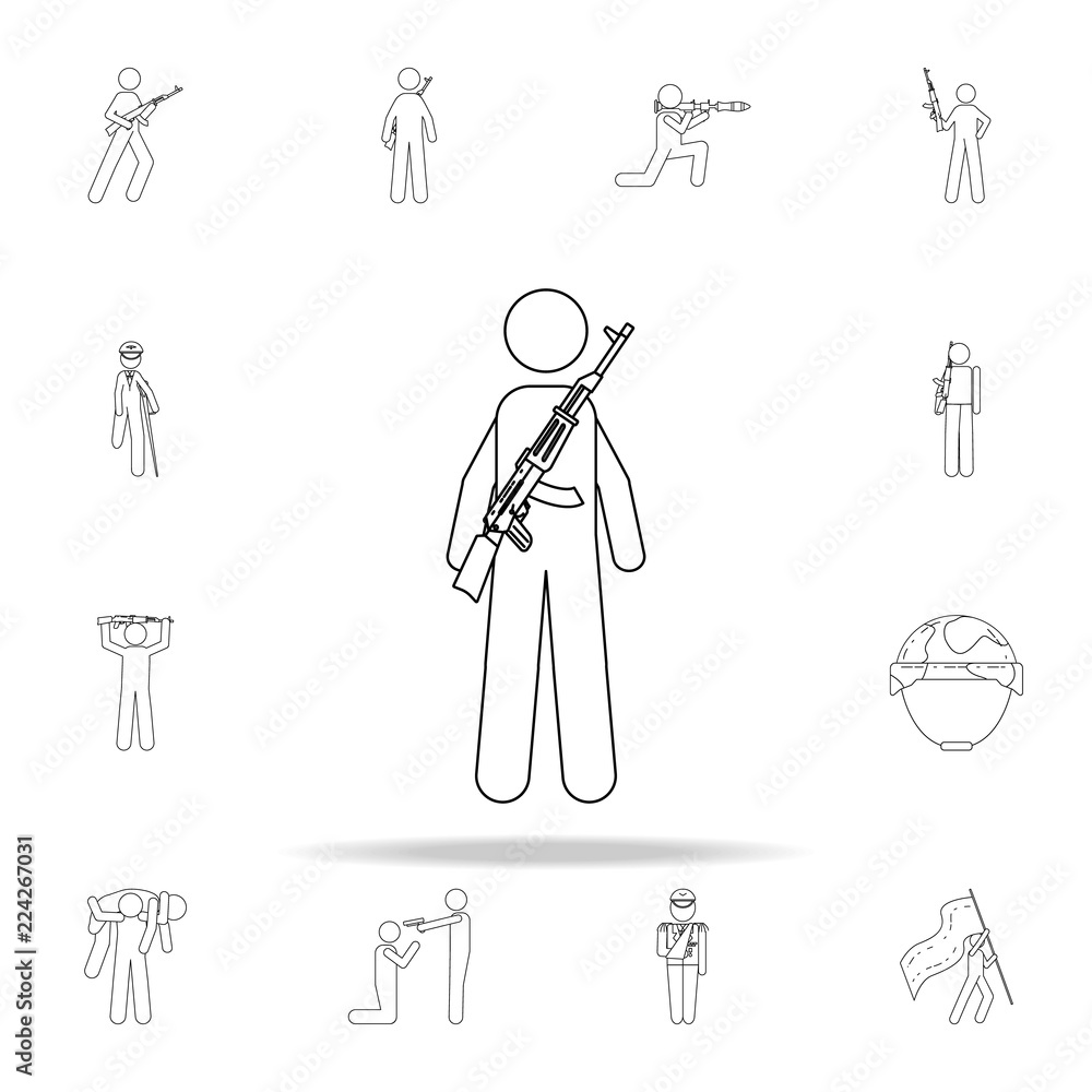 Poster military with automatic weapons icon. army icons universal set for web and mobile