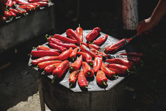 Peppers on the stovePaprikas on the stove