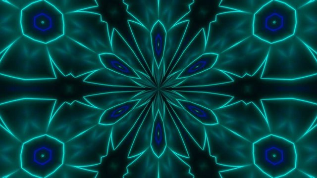 Beautiful abstract symmetry kaleidoscope with shiny neon lines, 3d rendering backdrop, computer generating background