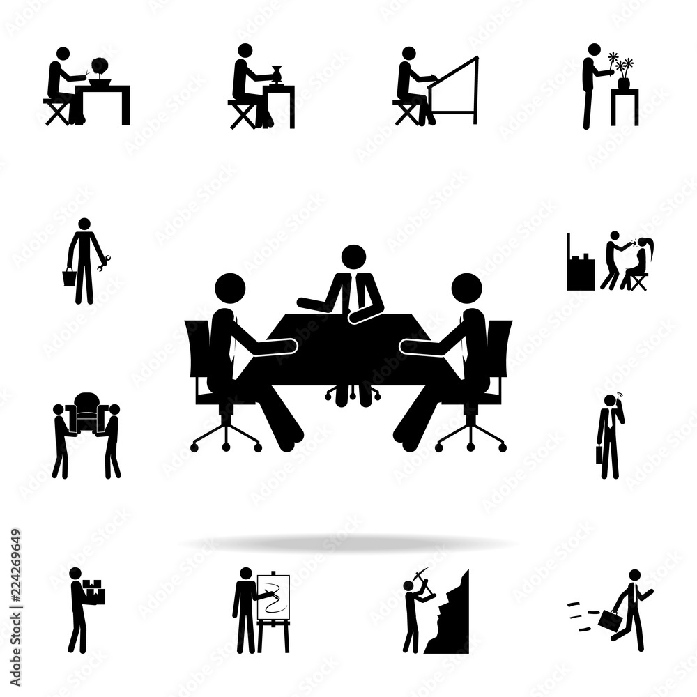 Poster business discussion at the table icon. people in work icons universal set for web and mobile