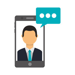 smartphone with businessman and speech bubble