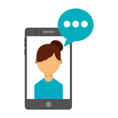 smartphone with woman and speech bubble