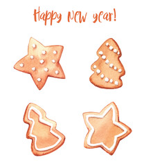 Set with bright New Year sweets watercolor.