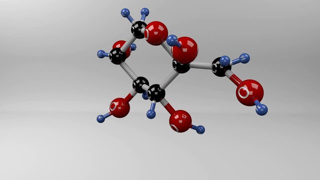 Fructose molecule. Molecular structure of fructopyranose, natural monosaccharide found in almost all fruits.