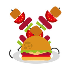 delicious hamburger and meat skewers