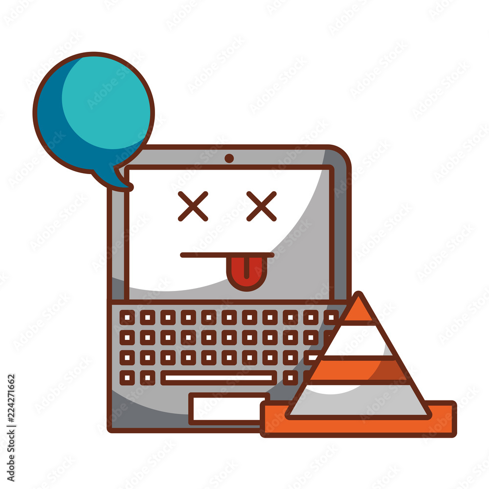 Poster laptop computer speech bubble cone error
