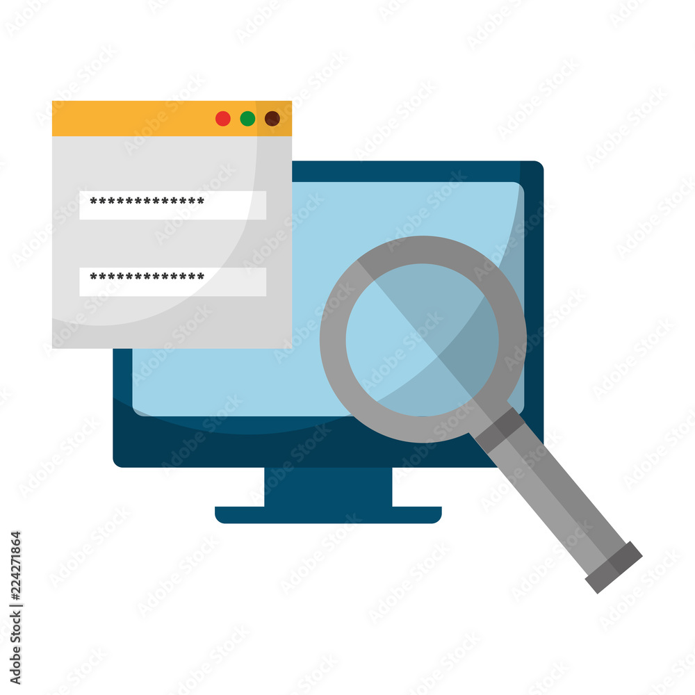 Poster computer magnifying glass password code data protection