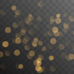 Abstract golden shining bokeh isolated on transparent background. Decoration or christmas background. 