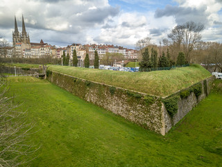 Panoramic view of Bayonne castle, bastions, cathedral in Basque county, France