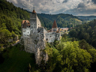 Fototapeta na wymiar Aerial view of Dracula vampire royal castle in Bran Transylvania Romania