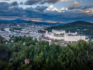 Hohensalzburg fortress with dramatic cloud background in Salzburg Austria