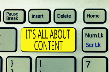 Text sign showing It s is All About Content. Conceptual photo Express thru Writing Information and Experience.