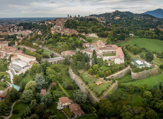 Bergamo upper town citta alta aerial view with bastions