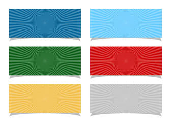 radial sun rays in different colors, vector banner templates set