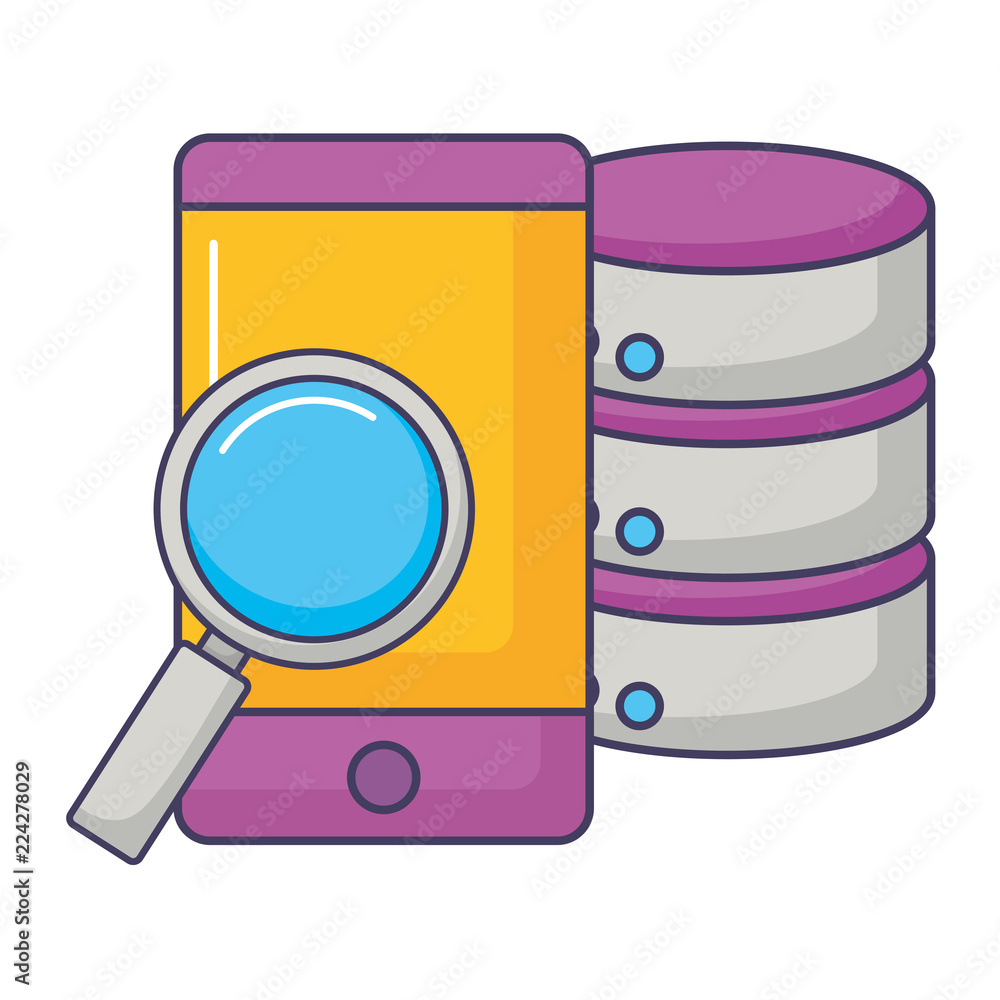 Poster database server smartphone magnifying glass