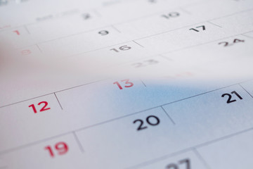 calendar page flipping sheet close up background