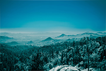 Mountains with forest in fog , Black hills national forest , SD , USA