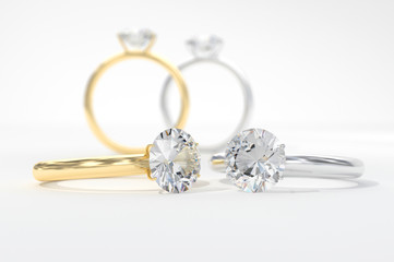 Diamond Ring Couple Gold and Silver ,3D Render