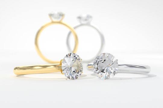 Diamond Ring Couple Gold and Silver ,3D Render