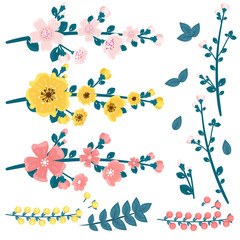 Set of spring flowers in flat style.Spring theme.