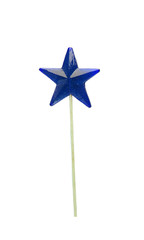 Blue star shaped lollipop isolated on white.