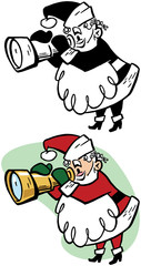 Santa Claus peering through a telescope at something interesting.