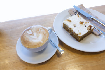 Hot coffee with carrot cake