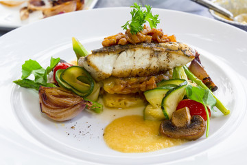 Close up fish filet with herb ready to serve for healthy