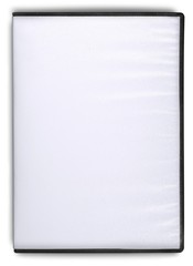 Blank CD or DVD box on white background.