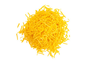 Pile of Grated Cheddar Cheese on a White Background