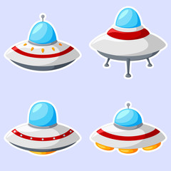 Set of colorful alien spaceships isolated on white background