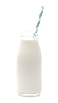 A Bottle of White Milk on a White Background