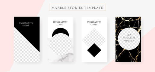 Instagram Stories template.  Marble Highlights Covers Design Vector