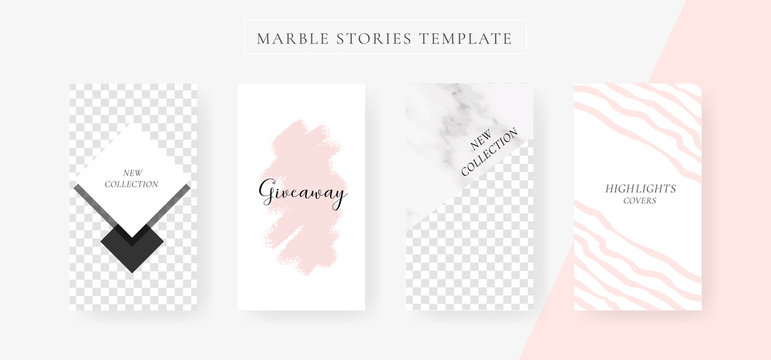 Instagram Stories template.  Marble Highlights Covers Design Vector