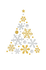 Snowflake christmas tree paper cut on white background - isolated