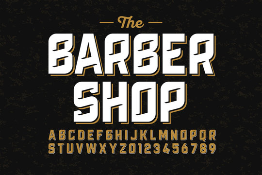 Vintage font design, barber shop style alphabet letters and numbers