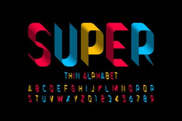 3d super thin font design, alphabet letters and numbers