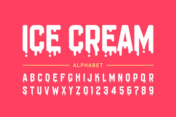 Melting ice cream font, alphabet letters and numbers