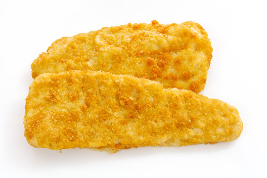 breaded fish on a white background