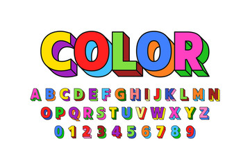 Colorful font design, alphabet letters and numbers