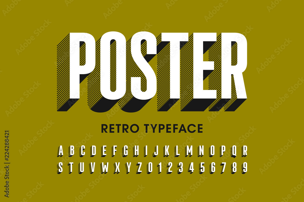 Poster retro style font design, alphabet letters and numbers