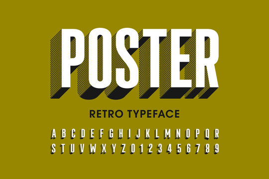 Retro style font design, alphabet letters and numbers