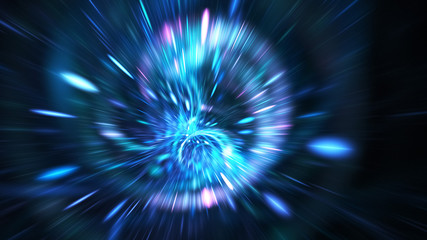 Abstract holiday background with blurred rays and sparkles. Beautiful blue light effect. Digital fractal art. 3d rendering.