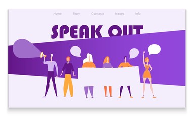 Obraz premium Speak Out, Break out. Meeting or demonstration page template, vector