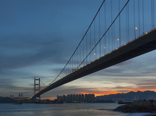 Fototapeta na wymiar Tsing Ma bridge in Hong Kong under sunset