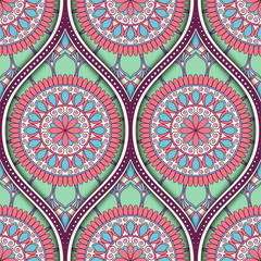 Seamless pattern with ethnic mandala ornament. Hand drawn illustration