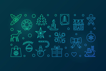 Merry Christmas vector colorful illustration. Xmas line banner